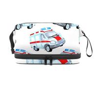 Watercolor Ambulance Double Layer Cosmetic Bag for Women and Girls, Travel Toiletry Bag Makeup Handy Pouch Organiser Bag with Brush Compartment