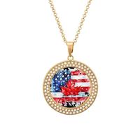 Watercolor American Canadian Maple Flag Novelty Necklace Round Pendant Diamond Jewelry Gifts For Men Women Golden-style-13