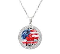 Watercolor American Canadian Maple Flag Novelty Necklace Round Pendant Diamond Jewelry Gifts For Men Women Silver-style-13