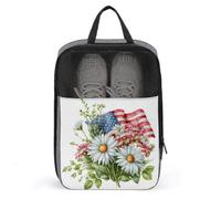 Watercolor American Flag with Daisies Wildflowers Shoe Bag for Travel Daily Use Anti-dust Storage Carrier Golf Shoe Pouch