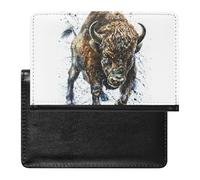 Watercolor Angry Buffalo, Bison, Bull, Wild Animal Paint on White Women's Passport Protector, Men's Passport Protector, PU Travel Passport Protector for Women Men Worker 5.8 x 3.9 x 0.4 inch