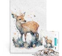 Watercolor Animal Art DeerAdult Jigsaw Puzzles 1000 Pieces Train your brain and hands is ideal as a gift for the whole family 38x26cm