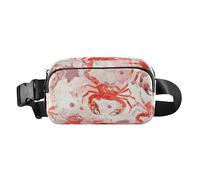Watercolor Animal Crab Marshmallow Red and White Cute Fanny Pack Waist Bag for Women Men Mini Bum Bag Belt with Adjustable Strap for Travel Gym Work