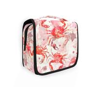 Watercolor Animal Crab Marshmallow Red and White Makeup Bag with hanging hook Large Capacity Travel Cosmetic Bag Travel-Size Accessories