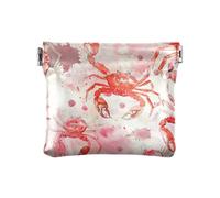 Watercolor Animal Crab Marshmallow Red and White Women's Small Leather Coin Purse Wallet Fancy Mini Coin Purse Pouches for Woman Girl