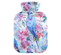 Watercolor Animal Hyacinth Macaw Fuchsia Soft Blue hot Bottle Water Bag with Soft Cover, 2L Warm Water Bottle for Bed for Hot and Cold Therapies, Pain Relief, Bolsa de agua Caliente para el