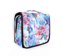 Watercolor Animal Hyacinth Macaw Fuchsia Soft Blue Makeup Bag with hanging hook Waterproof Large Make Up Bag with Compartments & Handle