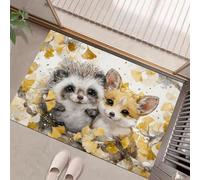 Watercolor Animal Painting Door Mat - Non-Slip Washable Doormat, Leaves Hedgehog Squirrel Prints Water Absorbent Floor Mat For Indoor/Outdoor Use,Front Entrance, Kitchen (Golden Yellow, 80 X 120 cm)