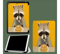 Watercolor Animals Case Compatible for iPad 9th/8th/7th Generation(2021/2020/2019 Release) 10.2 inch,Smart Ultra Slim Magnetic Cover with Pencil Holder,Auto Wake/Sleep Little Raccoon