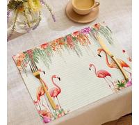Watercolor Animals Cotton Linen Placemats Set of 6,Floral Flamingo Washable Rectangular Table Placemats 30 x 45 cm White Pink Cotton Linen Plate Mats for Kitchen & Dining Table,