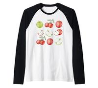 Watercolor Apples Fresh Fruit Art Vintage Nature Raglan Baseball Tee