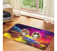 Watercolor Art Beautiful Ink Patterned Pet Feeding Mat with Water-Absorbing PU Top & Rubber Base - Anti-Slip Dog Cat Food Mat for Cats, Dogs & Pets, 30x45cm