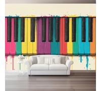 Watercolor Art Piano Keys Wall Mural,Peel and Stick Non-Woven Wallpaper -Modern Light Yellow Wall Decor for Living Room Bedroom & Nursery Removable & Self-Adhesive 350 x 256 cm（WxH