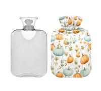 Watercolor Autumn Pumpkins and Leaves Classic Hot Water Bottle with Cover 2L Hot Water Bag Warm Water Heat Bottles for Tummy Cramps Neck and Shoulder Waist Pain Relief