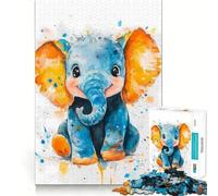 Watercolor Baby Elephant 1000-piece Jigsaw Puzzles Brain Focus Game Expert Cutting Craftsmanship Fascinating Hobby for Idle Moments (50x75cm)