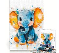 Watercolor Baby Elephant for Adults 1000 Piece Puzzle Mental Workout Peaceful Recreation Unique Gift (38x52cm)
