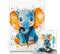 Watercolor Baby Elephant Jigsaw 1000 Pieces Focus Building Toy Zero Gap Rewarding Activity for Rainy Days (38x52cm)