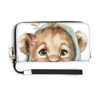 Watercolor Baby Lion Cuddled in Blanket PU Leather Clutch Long Bifold Wallet, Coin Purse Credit Pass Case, Durable Card-Holder Money Storage for Women Men