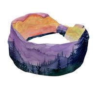 Watercolor Background Landscape Forest Mountains Sunrise Headbands for Women, Wide Elastic Workout Hairband, Soft Sport Turban Headband Headwrap for Yoga Gym Fitness