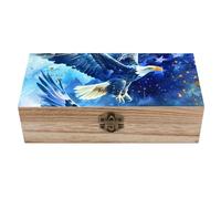 Watercolor Bald Eagl-es Stars American Flag Decorative Wooden Storage Box with Hinged Lid And Front Clasp Keepsakes Chest
