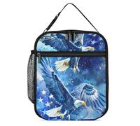 Watercolor Bald Eagl-ES Stars American Flag Portable Cute Lunch Bag Reusable Insulated Tote Lunch Box Organizer for Picnic Office