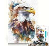 Watercolor Bald Eagle Adults Puzzles 1000 Piece Jigsaws Recall Skill Fun High Precision Die Cut Easy to Learn Family Enjoyment (38x26cm)