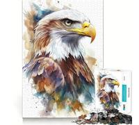 Watercolor Bald Eagle Jigsaw Puzzle 1000 Pieces Mental Focus Game Precision Cut Smooth Edges Absorbing Activity for Quiet Nights (50x75cm)