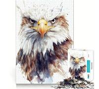 Watercolor Bald Eagle Portrait Jigsaw Puzzles for Adults 1000 Think Boost Game Precise Interlock Structure Easy to Learn Family Enjoyment (38x26cm)