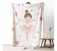 Watercolor Ballerina Fleece Throw Blanket for Sofa, Soft Cozy Cute Dancer Plush Blanket for Bed, Warm Flannel Hand Drawn Star Bedding Blankets for Adults and Kids 70x100 cm