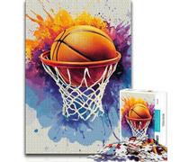 Watercolor Basketball Jigsaw Puzzles for Teenagers 1000 Jigsaws,Toys Educational Games Stress Relieving Suitable for Desktop Decoration (38x26cm)