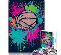 Watercolor Basketball Jigsaws 1000 Pieces for Teenagers,Stress Reliever Staycation Kill Time with Matching Poster And Trivia Sheet (38x26cm)
