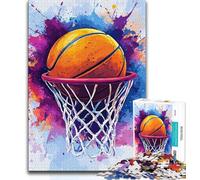 Watercolor Basketball Puzzles 1000 Pieces for Teenagers,Help The Brain Exercise Addictive Toys to Cultivate Patience Parent-child Interaction (38x26cm)