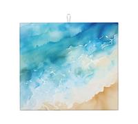Watercolor Beach Dish Drying Mat Absorbent Draining Board Pad for Kitchen Counter Sea Hawaii Coffee Mat Dishes Drainer Protector with Hanging Loop 16 x 18 Inch
