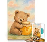 Watercolor Bear Hugging Honey Jar Adult Jigsaw Puzzles1000 Pieces Brain Game Gift High Precision Die Cut Relaxing Indoor Group Activity (50x75cm)