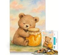 Watercolor Bear Hugging Honey Jar Jigsaw Puzzles 1000 Pieces Focus Boost Fun Laser Cut for Flawless Fit Bonding Activity for Loved Ones (38x26cm)