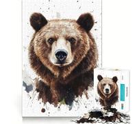 Watercolor Bear Portrait Adults Puzzles 1000 Piece Jigsaws Recall Skill Fun High Precision Die Cut Easy to Learn Family Enjoyment (38x52cm)