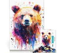 Watercolor Bear Portrait Jigsaw 1000 Piece Mind Skill Play Stable Fit No Shifting Parts Enjoyable Pastime for Long Weekends (38x52cm)