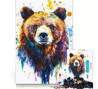Watercolor Bear Portrait Jigsaw 1000 Pieces Focus Building Toy Zero Gap Rewarding Activity for Rainy Days (50x75cm)