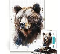 Watercolor Bear Portrait Jigsaw for Teenagers1000 Pieces Mind Boost Game Firm Fit Secure Assembly Bonding Activity for Loved Ones (50x75cm)
