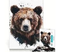 Watercolor Bear Portrait Jigsaw Puzzle 1000 Recall Fun Play Advanced Laser Cutting Tech Holiday Indoor Entertainment Toy (38x26cm)