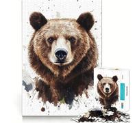 Watercolor Bear Portrait Jigsaw Puzzles 1000 Mental Focus Game No Gap Tight Fitting Design Interactive Brain Challenge for Home (38x26cm)