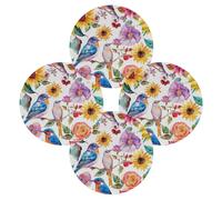 Watercolor Beautiful Birds Flowers Sunflower Round Placemats Set of 4 Place Mats Washbale Table Placemat Round Heat Resistant Table Mats for Kitchen Home Restaurant