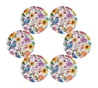 Watercolor Beautiful Birds Flowers Sunflower Round Placemats Set of 6 Place Mats Washbale Table Placemat Round Heat Resistant Table Mats for Kitchen Home Restaurant