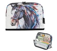 Watercolor Beautiful Horse White Pencils Storage Bags Zipper Pencil Case Large Pencils Pouch Teen Girls Pen Pouch Boy Floral Back to School Adults Office Supply