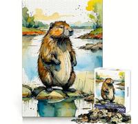 Watercolor Beaver by The River 1000 Piece Adult Puzzles Focus Training Casual Relaxation Fine Edges Unique Xmas Gift (50x75cm)