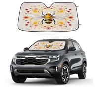 Watercolor Bee Flowers Pattern Car Windshield Sun Shade Foldable Reflective Sunshade UV Protection Heat Block Front Window Shade for Car Truck SUV Keeps Interior Cool with Suction Cups