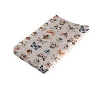 Watercolor Bees Butterflies Moth Floral Baby Changing Table Covers Boy Girl 32''x16'' Spring Forest Beetles Bees Flowers Pink Fitted Diaper Changing Pad Sheets Soft Breathable Nursery Change Table Mat