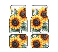 Watercolor Bees Sunflower Car Floor Mats With Non-Slip Backing - Absorbent Interior Protector For Cars, Suvs & Vehicles - Easy To Clean, Durable Car Carpets