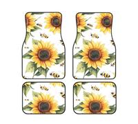 Watercolor Bees Sunflower Car Floor Mats With Non-Slip Backing - Absorbent Interior Protector For Cars, Suvs & Vehicles - Easy To Clean, Durable Car Carpets
