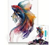 Watercolor Betta Fish Adults 1000 Pieces Puzzle Mental Fun Game Advanced Laser Cutting Tech Amusing Challenge for Waiting Time (50x75cm)